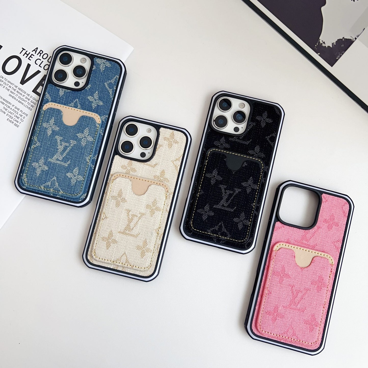 Fabric LV iPhone Case Card Slot for 1216 Pro Max