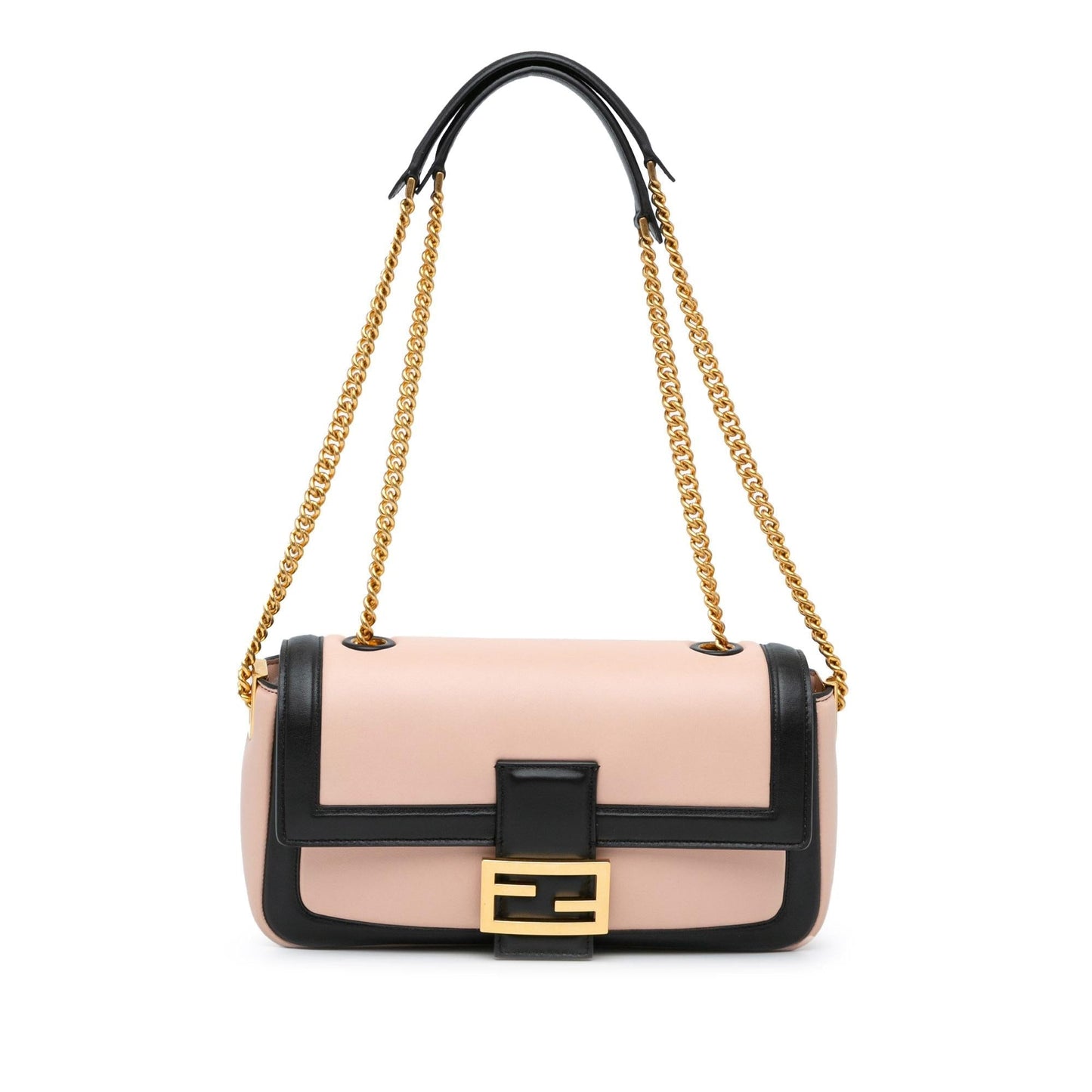 Fendi Bicolor Leather Chain Midi Baguette