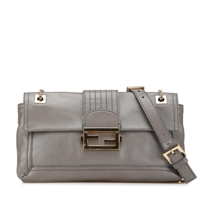 Fendi Glazed Leather Chain Flap Baguette Crossbody