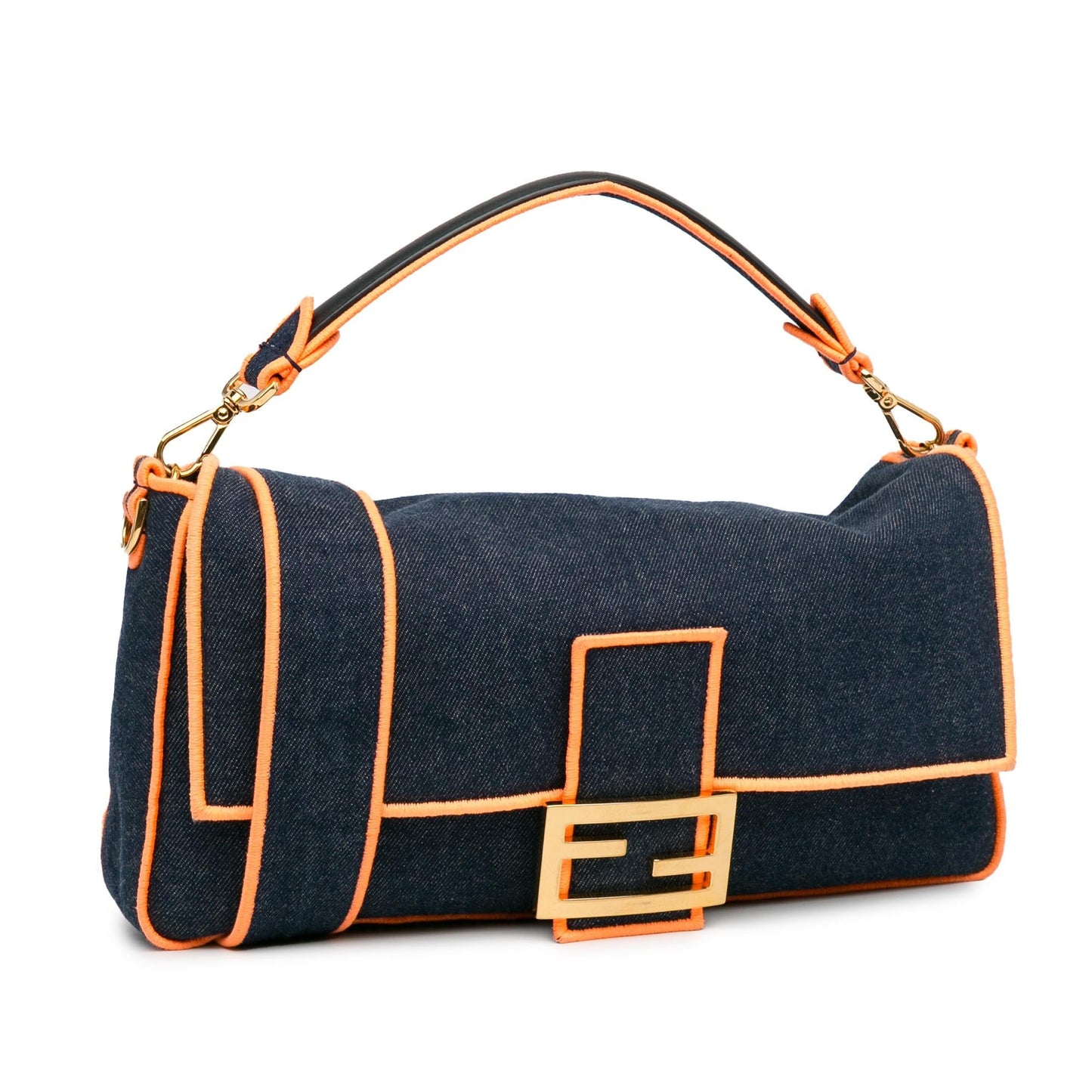 Fendi Large Denim Baguette Satchel (SHG-Oaub87)