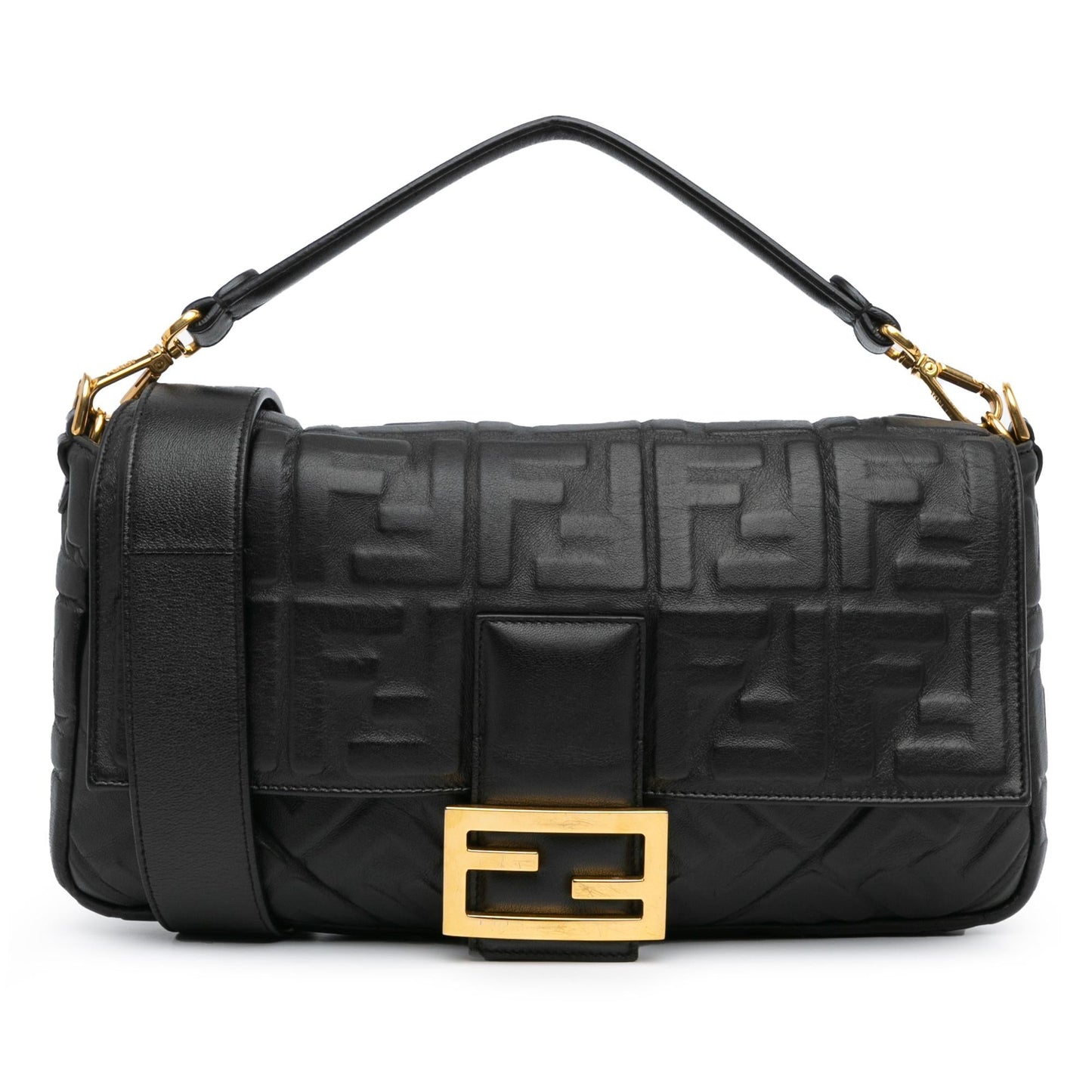 Fendi Large Zucca Embossed Leather Baguette Satchel Shg-Jlanxb