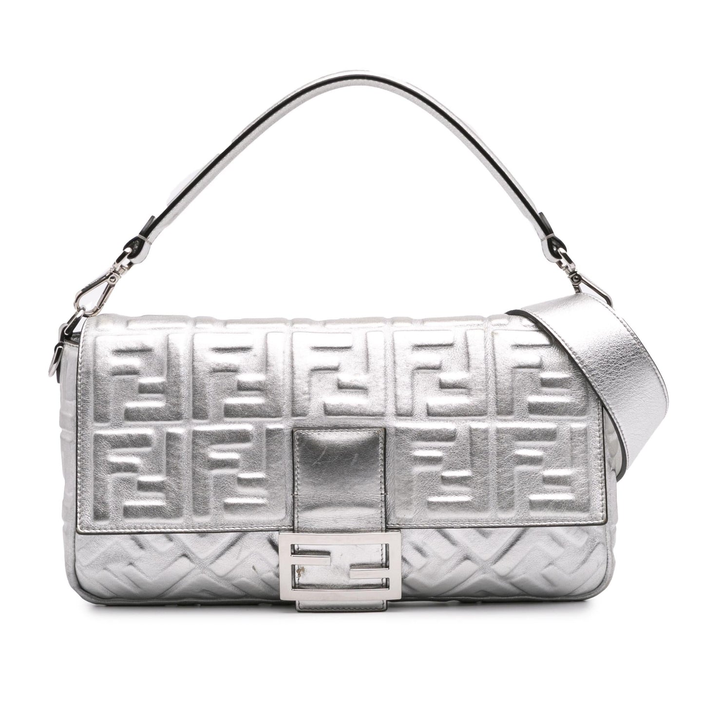 Fendi Large Zucca Embossed Leather Baguette Satchel