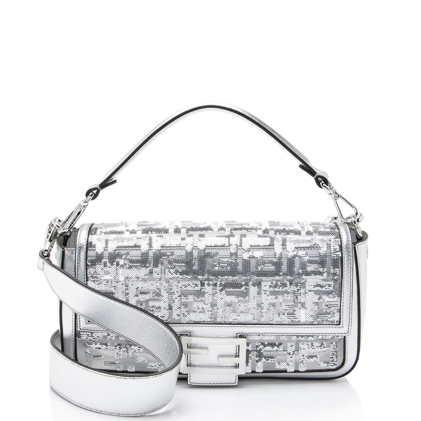 Fendi Metallic Leather FF Sequin Pvc Baguette Medium Shoulder Bag