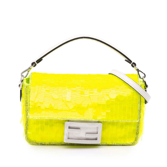 Fendi Mini Transparent Paillettes Elaphe Baguette Satchel