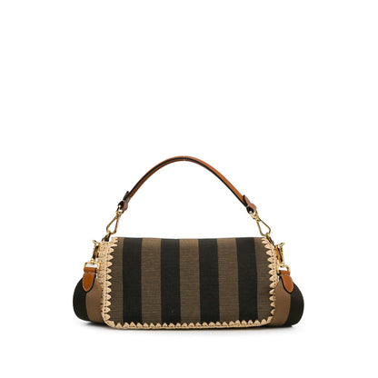 Fendi Pequin Gingham Canvas And Raffia Baguette Satchel (SHG-mQy3HF)