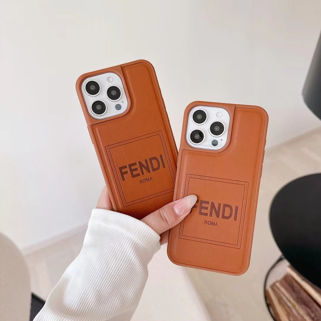 Fendi Phone Case for iPhone Brown Leather