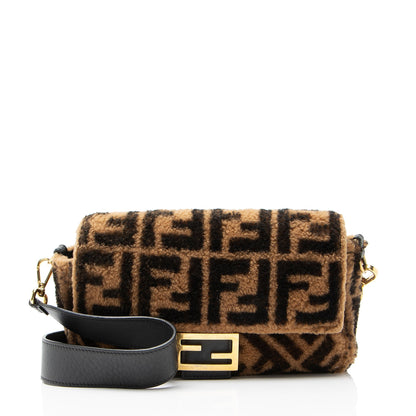 Fendi Shearling FF Baguette Shoulder Bag