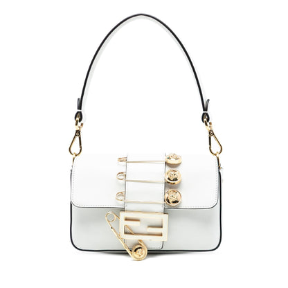 Fendi Versace Vitello Seta Fendace Mini Brooch Baguette Satchel