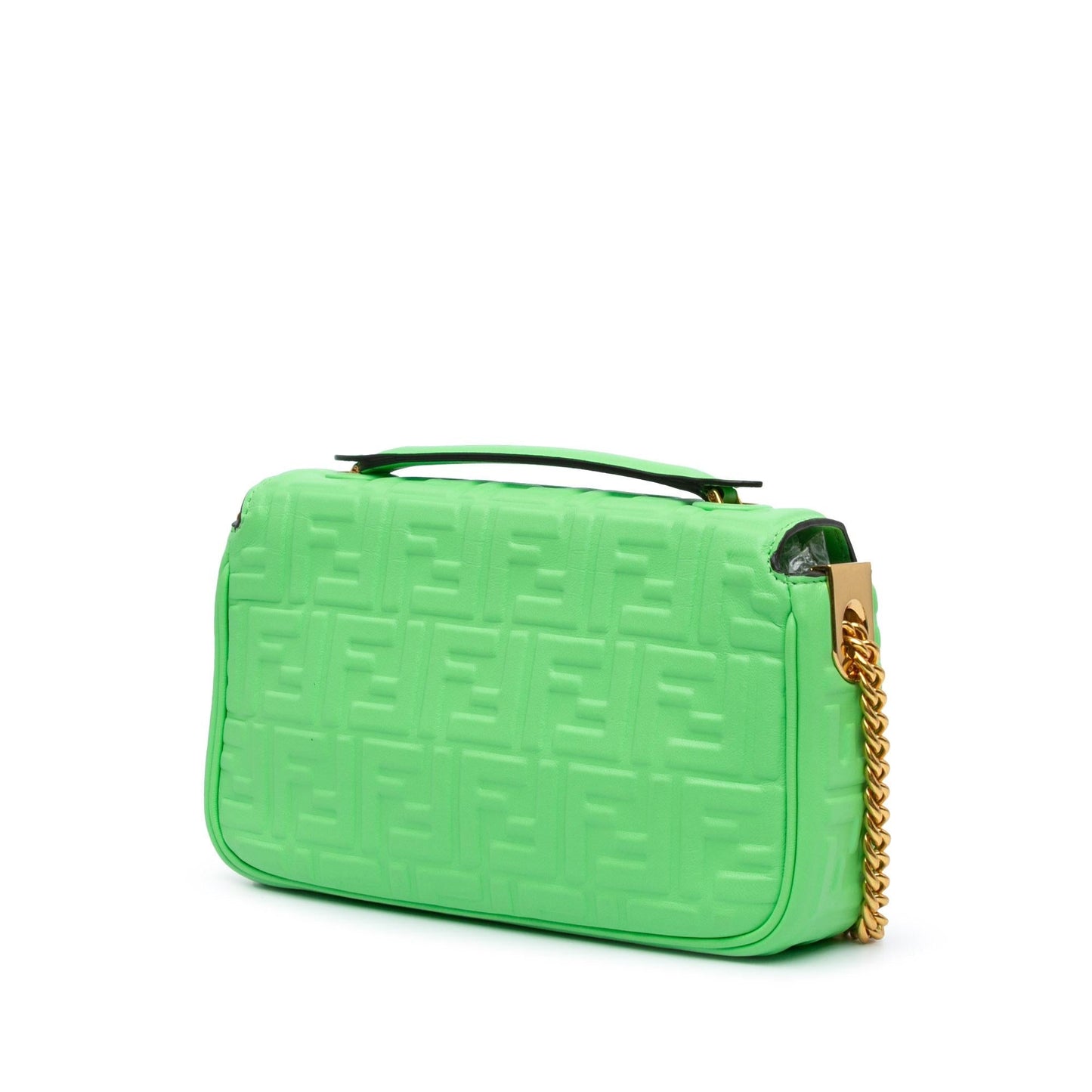Fendi Zucca Embossed Leather Chain Midi Baguette Shg-Zules4