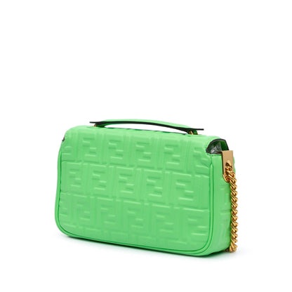 Fendi Zucca Embossed Leather Chain Midi Baguette Shg-Zules4