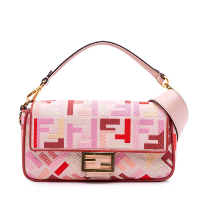 Fendi Baguette Canvas Red Shoulder Bag Style 40