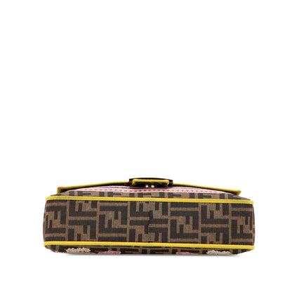 Fendi Zucca Embroidered Canvas Floral Baguette Satchel