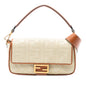 Fendi Zucca Embroidered Raffia Baguette Satchel