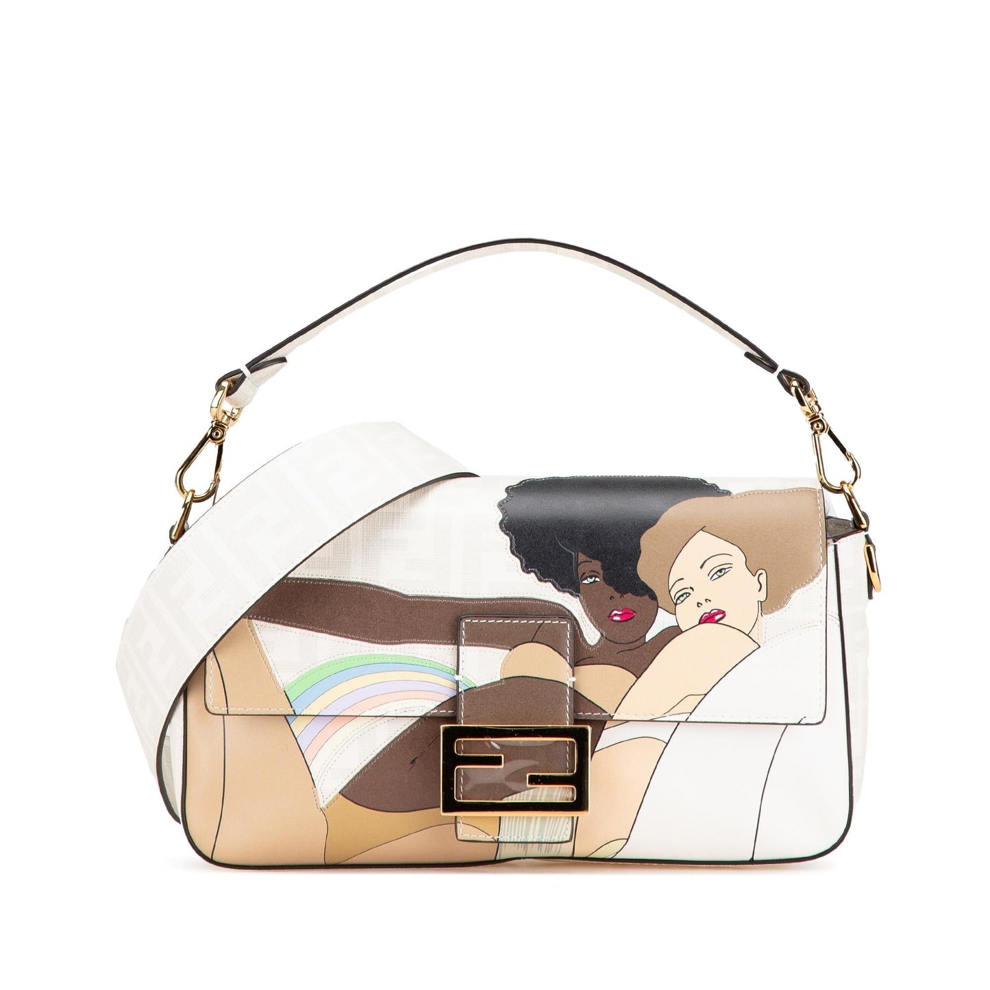 Fendi Baguette Canvas Red Shoulder Bag Style 23