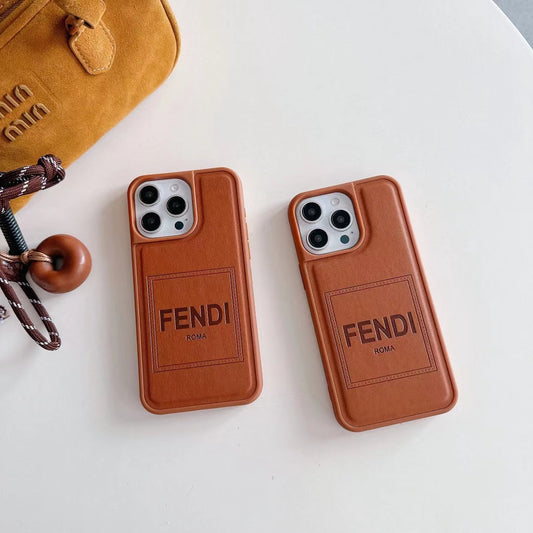 Fendi Phone Case for iPhone Brown Leather