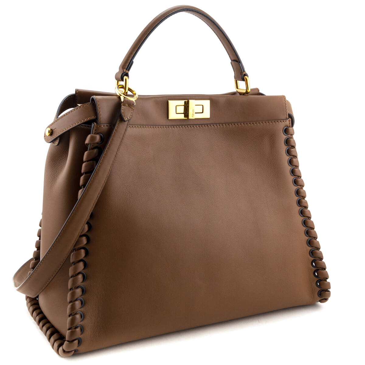 Fendi Brown Whipstitched Leather Large Peekaboo