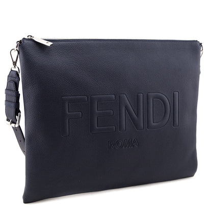 Fendi Dark Blue Vitello Cher Logo Embossed After Messenger Bag