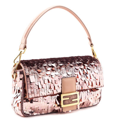 Fendi Pink Sequin Paillettes Vitello Grace Re-Edition Baguette