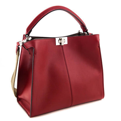 Fendi Red Vitello Seta Glazed Fabric FF 1974 Medium Peekaboo X-Lite