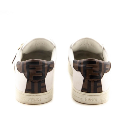 Fendi White Leather Signature Zucca Buckled Low Top Sneakers Size 9.5 | EU 39.5