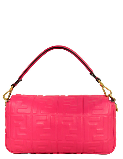 Fendi Pink Nappa Embossed Logo FF 1974 Large Baguette NM Bag w/ Two Straps