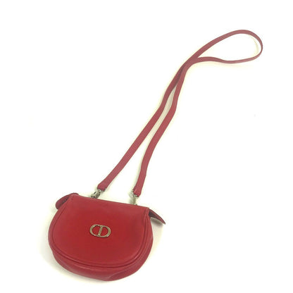 Christian Dior Shoulder Bag leather Red CDMetal Mini pochette Women