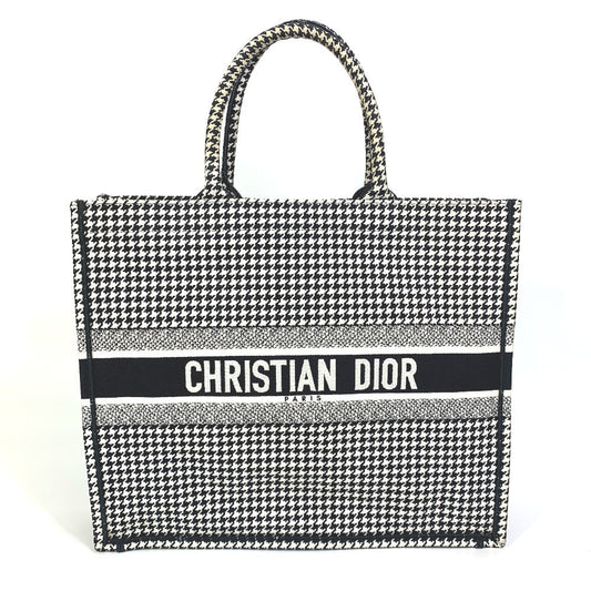 Dior Tote Bag canvas White / black Houndstooth Shoulder Bag Hound Tooth Embroidery Women