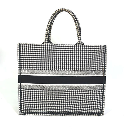 Dior Tote Bag canvas White / black Houndstooth Shoulder Bag Hound Tooth Embroidery Women