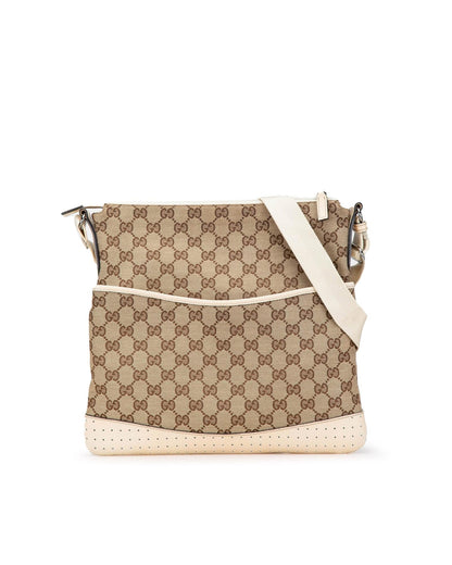 GG Canvas Crossbody Bag with Perforated Leather Trim and Adjustable Strap