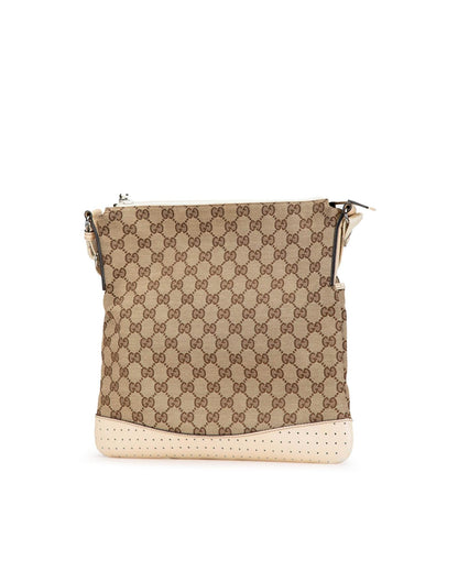 GG Canvas Crossbody Bag with Perforated Leather Trim and Adjustable Strap