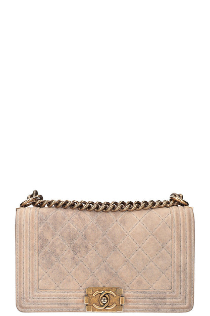 Chanel Boy Bag Small Distressed Suede Beige