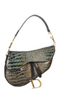 Christian Dior Saddle Bag Croc Embossed Emerald