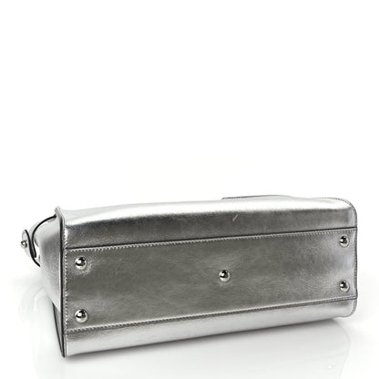 Fendi Vitello Catalan Mirror Medium Peekaboo Iconic Satchel Argento