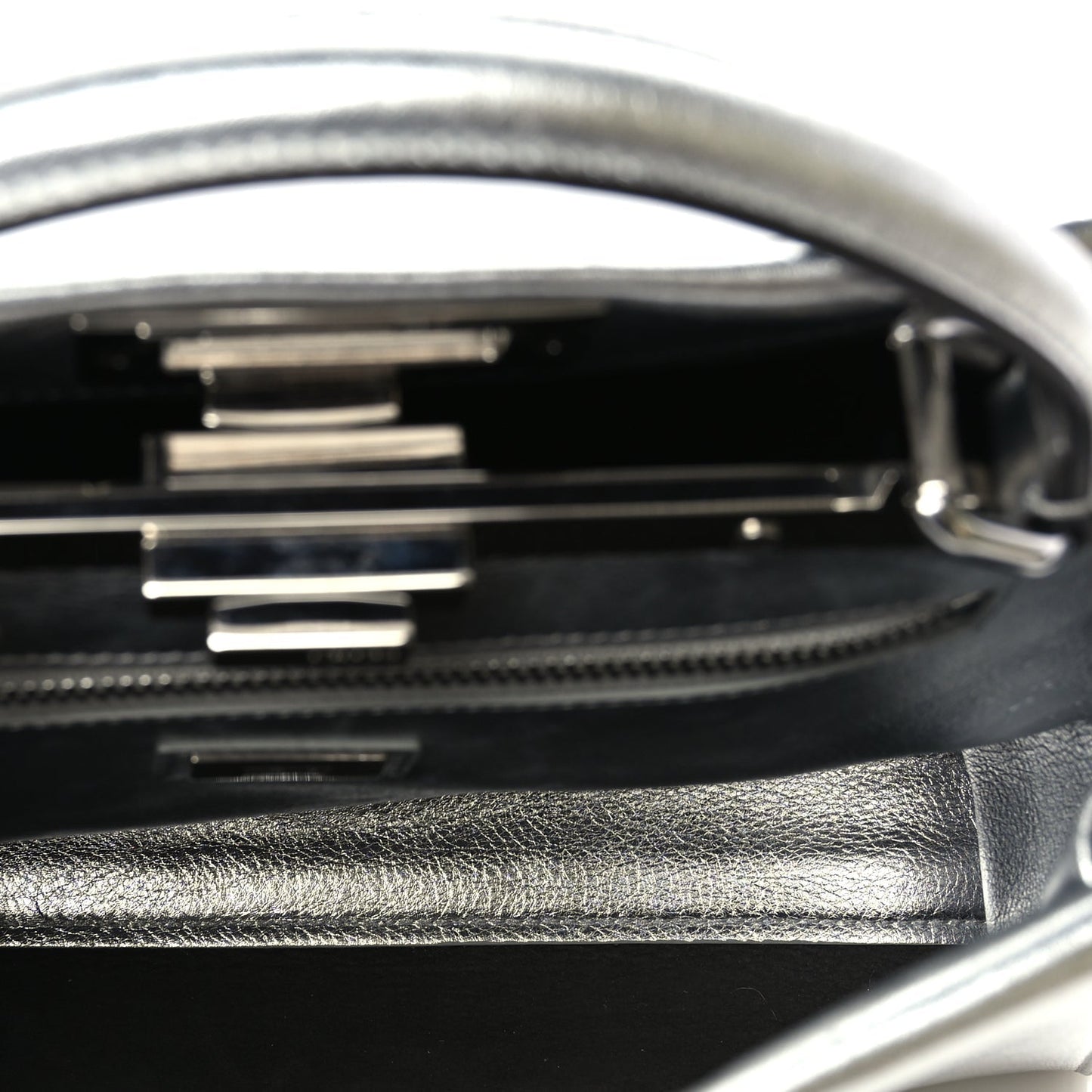 Fendi Vitello Catalan Mirror Medium Peekaboo Iconic Satchel Argento