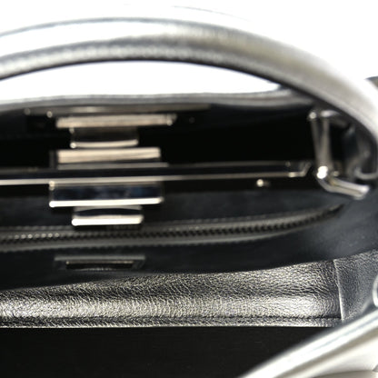 Fendi Vitello Catalan Mirror Medium Peekaboo Iconic Satchel Argento