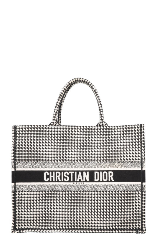 Christian Dior Houndstooth Large Book Tote Canvas Black White