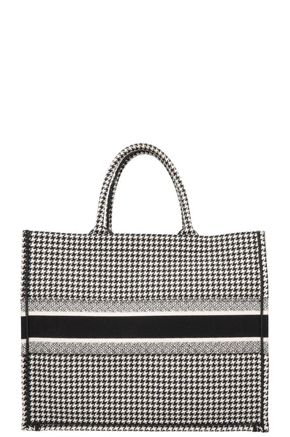 Christian Dior Houndstooth Large Book Tote Canvas Black White