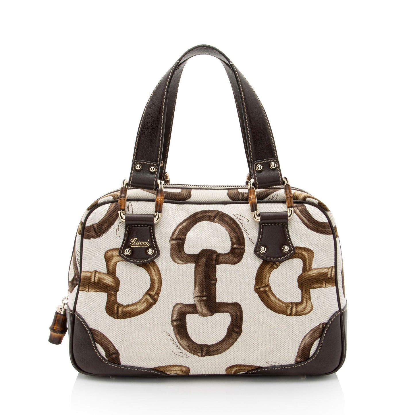 Gucci Horsebit Canvas Bamboo Satchel