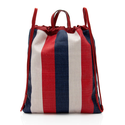 Gucci Canvas Sylvie Stripe Logo Drawstring Backpack (SHF-gz8tRv)