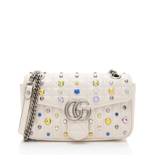 Gucci Crystal Embellished Matelasse GG Marmont Small Flap Bag (SHF-3tbySh)