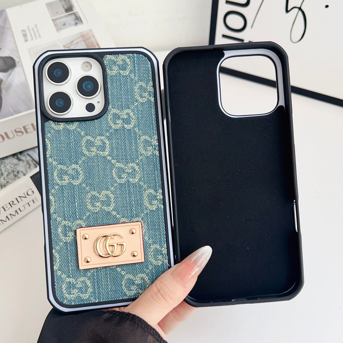 Gg Denim Iphone Case For 12-16 Pro Max / 18 Pro / 18 Pro Max