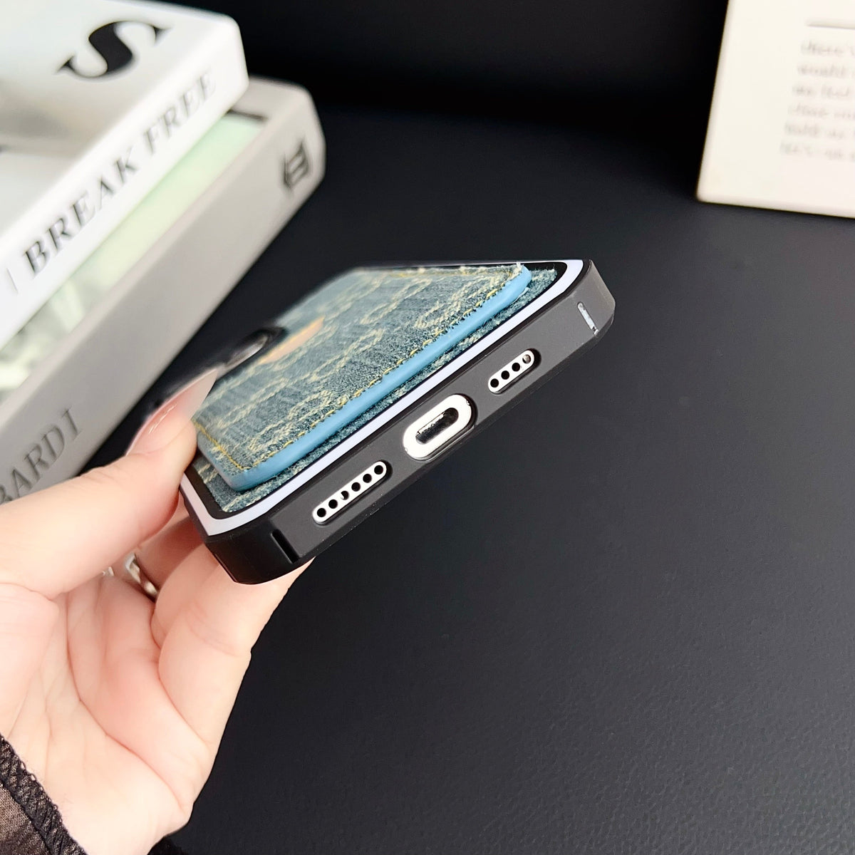 Gg Card Slot Denim Iphone Case For 12-16 Pro Max / 18 Pro / 18 Pro Max