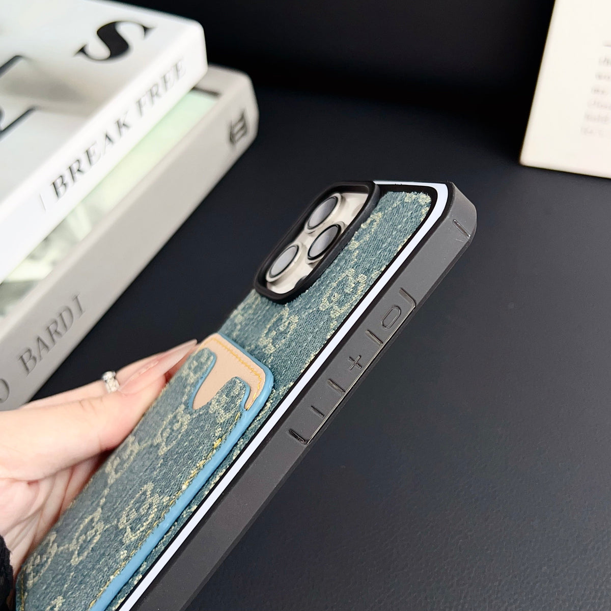 Gg Card Slot Denim Iphone Case For 12-16 Pro Max / 18 Pro / 18 Pro Max