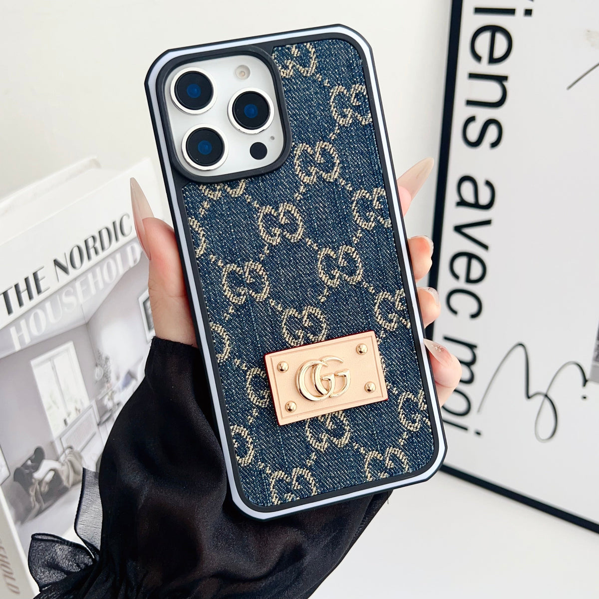 Gg Denim Iphone Case For 12-16 Pro Max / 18 Pro / 18 Pro Max