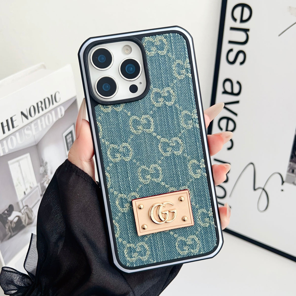 Gg Denim Iphone Case For 12-16 Pro Max / 18 Pro / 18 Pro Max