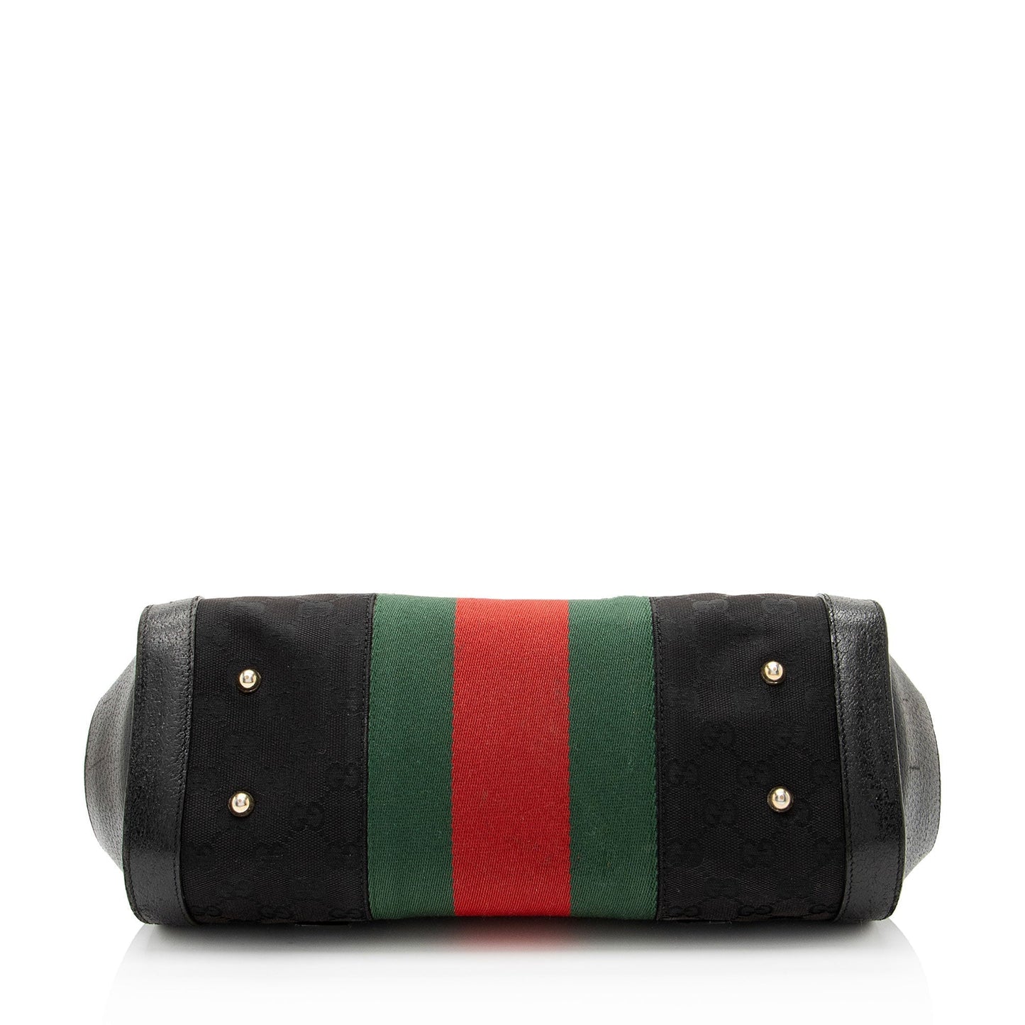Gucci Leather Studded Web Bamboo Bullet Medium Satchel