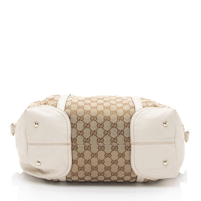 Gucci GG Canvas Horsebit Nailhead Medium Boston Bag