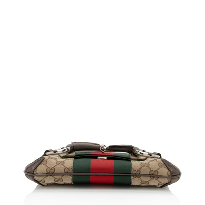 Gucci GG Canvas Horsebit Web Chain Small Shoulder Bag