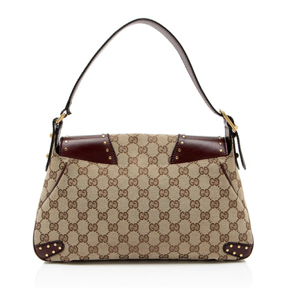 Gucci GG Canvas Leather Studded Horsebit Shoulder Bag