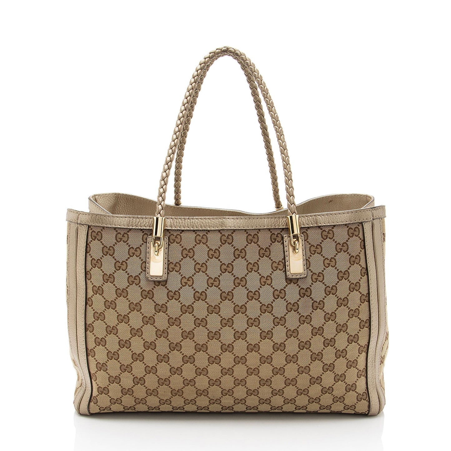 Gucci GG Canvas Metallic Leather Bella Medium Tote